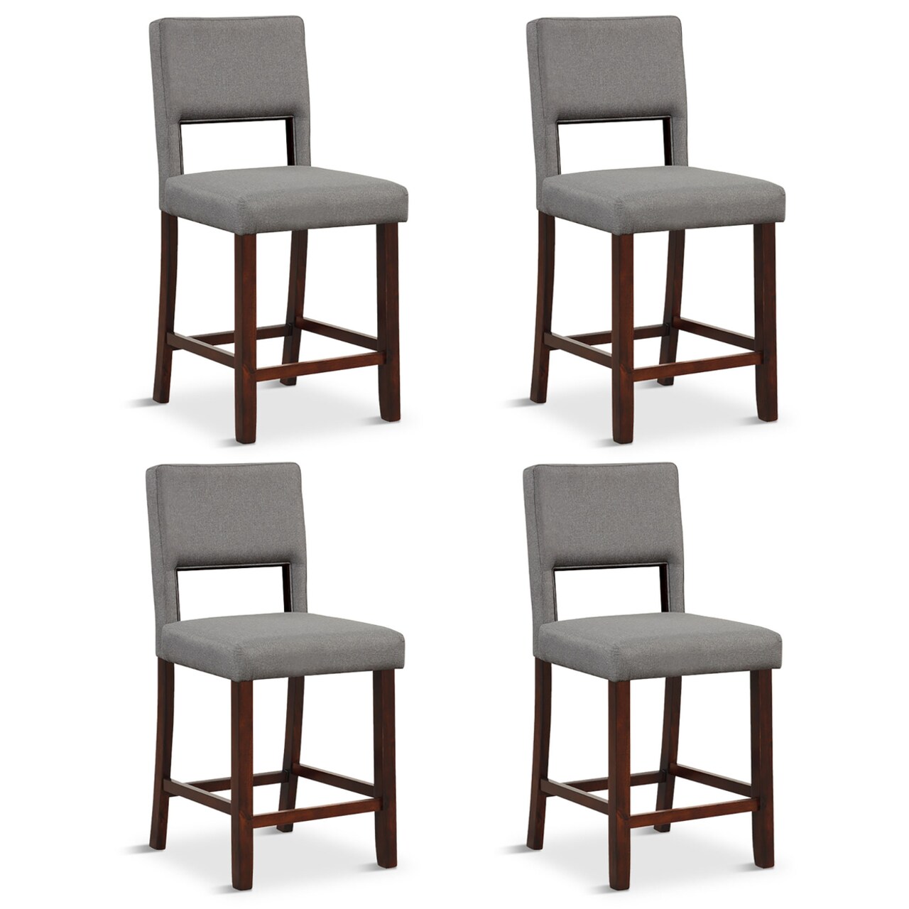 Gymax 4-Piece Linen Fabric/PVC Leather Counter Height Bar Stool Set w/ Back and Rubber Wood Legs